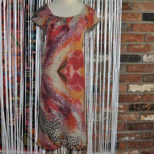 Luisa Cerano Animal Print Multicolor Midi Knit Sweater Dress 6 Alpaca Wool Blend